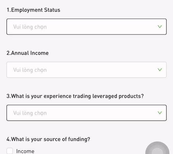 Bảng câu hỏi hồ sơ KYC